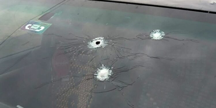 This handout picture released by Radio Kawsachun Coca (RKC) shows what it said are bullet impacts on a pickup truck in which former Bolivian President Evo Morales was traveling in Cochabamba, Bolivia, on October 27, 2024.