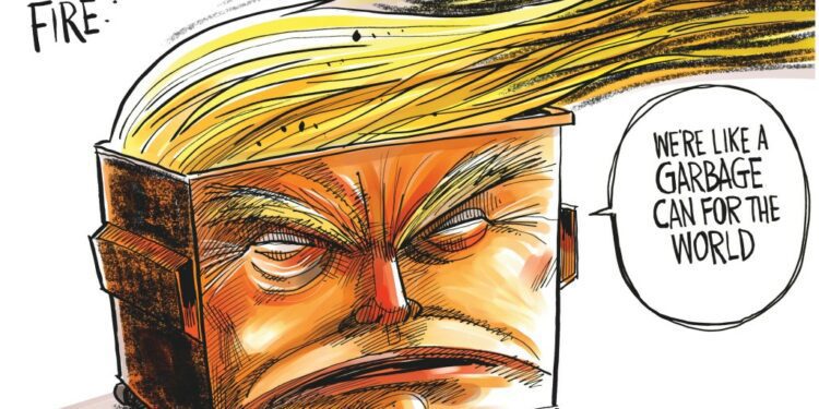 Cartoonist’s take: ‘Trump calls America a garbage can’