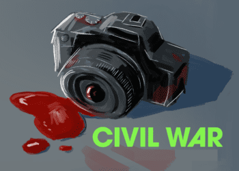 Camera with blood splatters, with the text "Civil War."