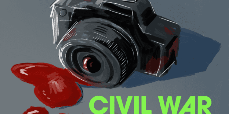 Camera with blood splatters, with the text "Civil War."
