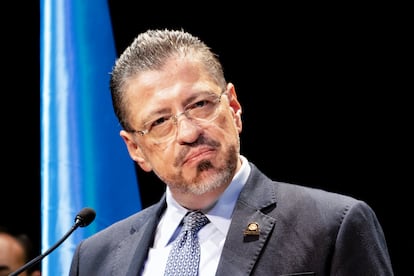 Rodrigo Chaves, President of Costa Rica, gives a speech in San José in May 2023.