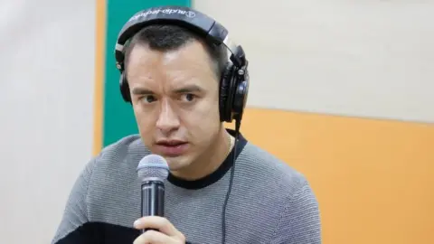 Reuters Ecuador's President Daniel Noboa gives an interview at a local radio station, in Quito, Ecuador January 10, 2024.