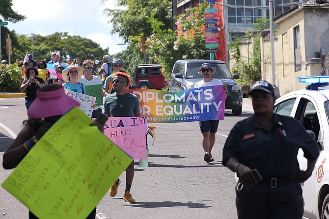 Rebirth of Pride Bahamas held their first Pride march for LGBTQI+ equality which started near University of The Bahamas and finished at Hillside House on Saturday. Photo: Chappell Whyms Jr