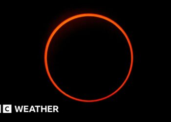 The 'ring of fire' effect caused during the annular solar eclipse