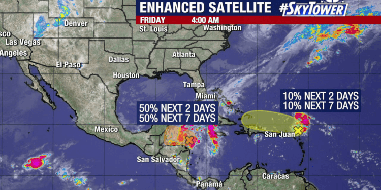 Invest 95L sees increased chance of tropical development, no threat to Florida