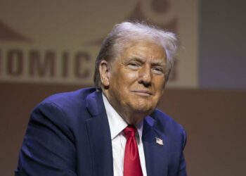 DETROIT, MICHIGAN - OCTOBER 10: Republican presidential nominee, former U.S. President Donald Trump, speaks at the Detroit Economic Club on October 10, 2024 in Detroit, Michigan. Michigan is considered a key battleground state in the upcoming presidential election, holding 15 electoral votes. (Photo by Bill Pugliano/Getty Images)