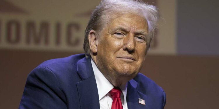 DETROIT, MICHIGAN - OCTOBER 10: Republican presidential nominee, former U.S. President Donald Trump, speaks at the Detroit Economic Club on October 10, 2024 in Detroit, Michigan. Michigan is considered a key battleground state in the upcoming presidential election, holding 15 electoral votes. (Photo by Bill Pugliano/Getty Images)