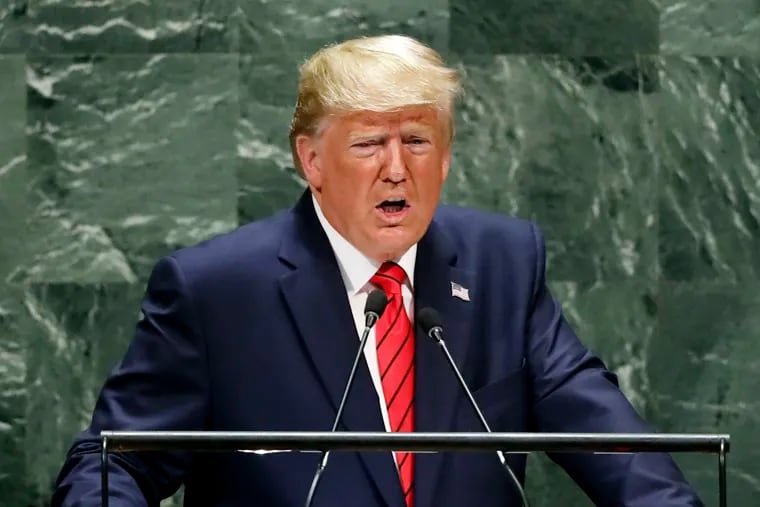 President Donald Trump addresses the 74th session of the United Nations General Assembly in September 2019. The early image of Trump as a madman who had to be treated carefully by adversaries lest he explode has long since lost traction abroad, writes Trudy Rubin.