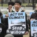Getty Images Climate activists gather to protest the Willow Project in front of the White House on January 10, 2023