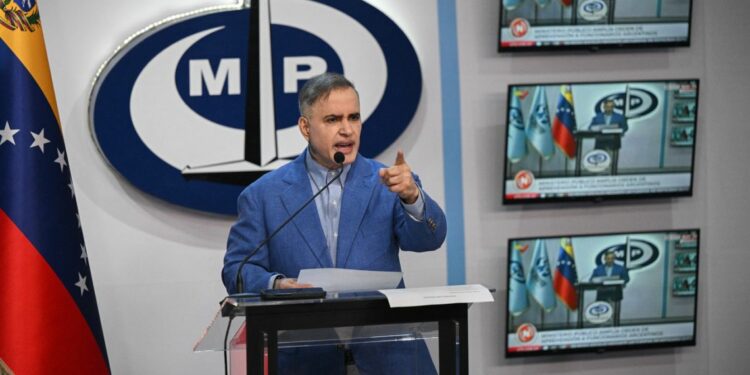 Venezuela's Attorney General Tarek William Saab speaks during a press conference at the Public Prosecutor's Office in Caracas on September 30, 2024.