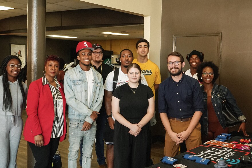 Students of Dr. Ann White-Taylor (second from left) in the multimedia communication program at the University of Arkansas at Pine Bluff pose with LRPR News Director Daniel Breen and All Things Considered Host Maggie Ryan.