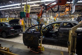 A general view of a car production line at Mazda’s plant in Salamanca, Guanajuato state, Mexico, on November 9, 2022