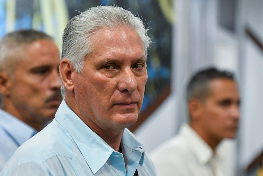 a close up image of Cuba's president Miguel Diaz-Canel