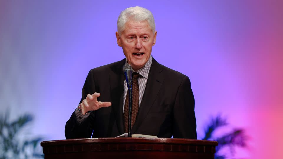 Clinton speaks during morning service at a church in Albany, Georgia, on October 13, 2024. - Logan Cyrus/AFP/Getty Images