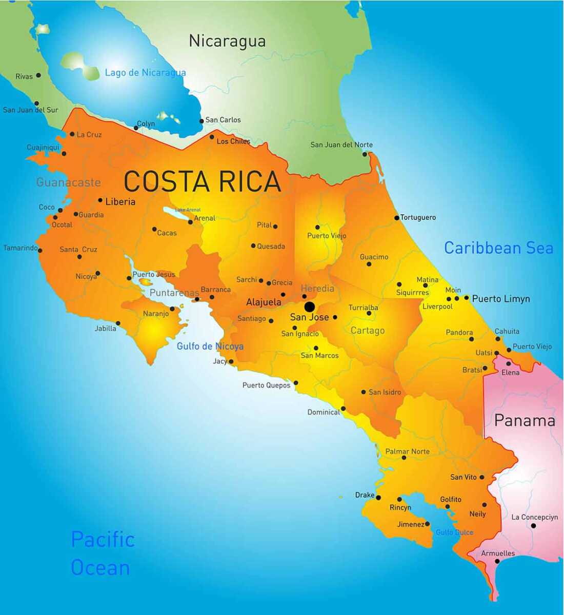 costa rica cities map
