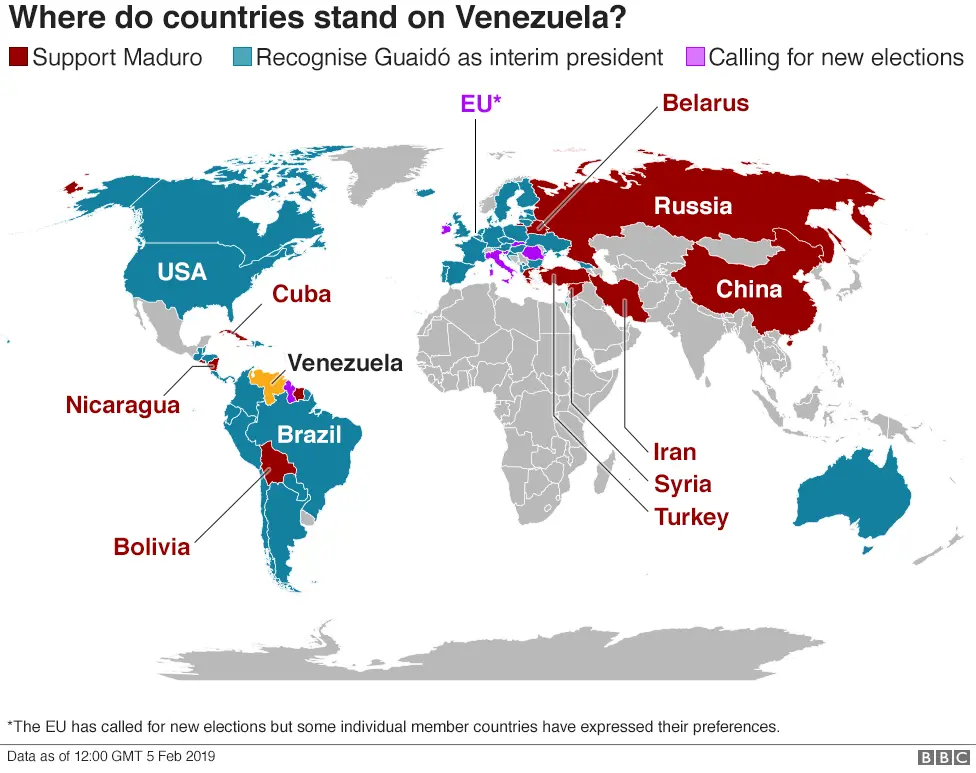 BBC Map showing where countries stand in their support