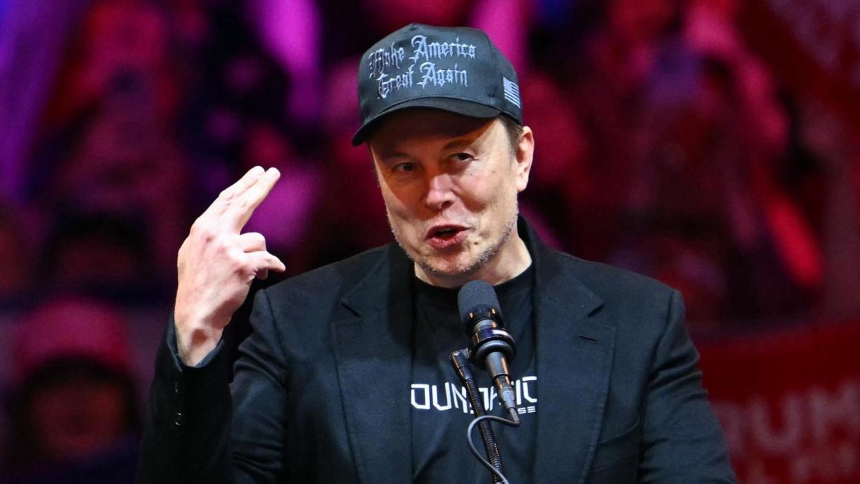 PHOTO: Tesla and SpaceX CEO Elon Musk speaks at a rally for former US President and Republican presidential candidate Donald Trump at Madison Square Garden in New York City, Oct. 27, 2024.  (Angela Weiss/AFP via Getty Images)