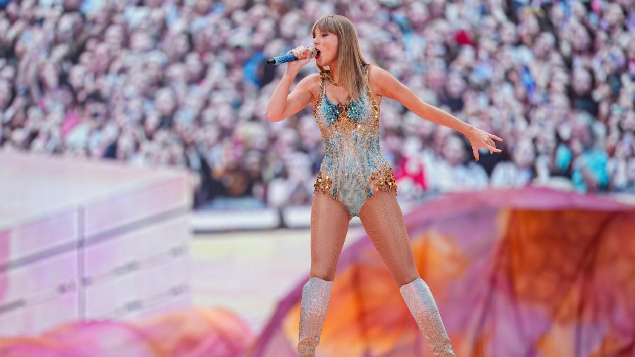 PHOTO: Taylor Swift performs at Wembley Stadium as part of her Eras Tour on  June 21, 2024 in London. (Scott A Garfitt/Invision/AP, FILE)