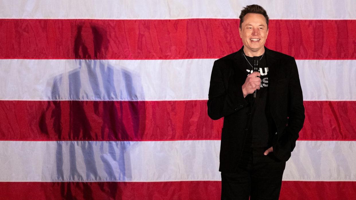 PHOTO: Tesla and SpaceX CEO Elon Musk speaks during a town hall event hosted by America PAC in support of former President and Republican presidential candidate Donald Trump in Oaks, Pa, Oct. 18, 2024.  (Ryan Collerd/AFP via Getty Images)