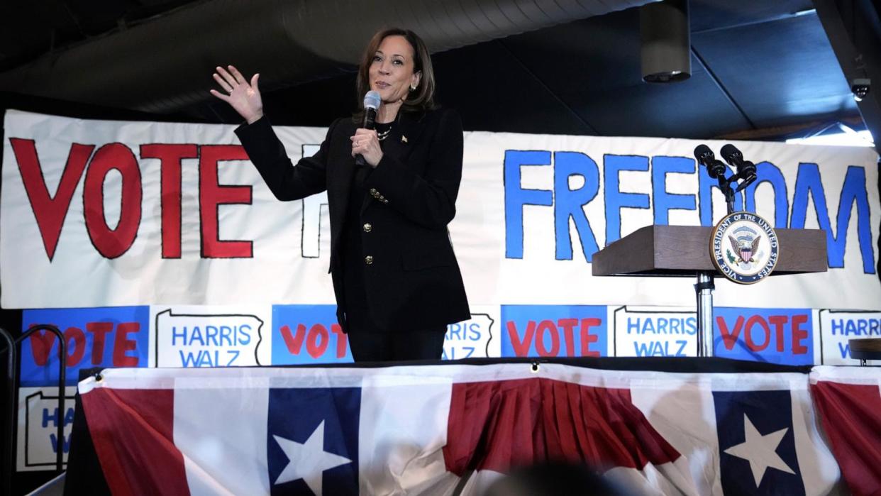 PHOTO: Democratic presidential nominee Vice President Kamala Harris speaks during a campaign event at Montage Mountain Resort in Scranton, Pa., Nov. 4, 2024.  (Jacquelyn Martin/AP)