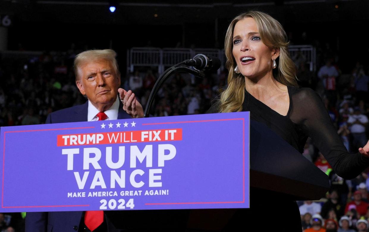 PHOTO: Megyn Kelly speaks at a campaign rally of Republican presidential nominee and former U.S. President Donald Trump, in Pittsburgh, Nov. 4, 2024.  (Brian Snyder/Reuters)