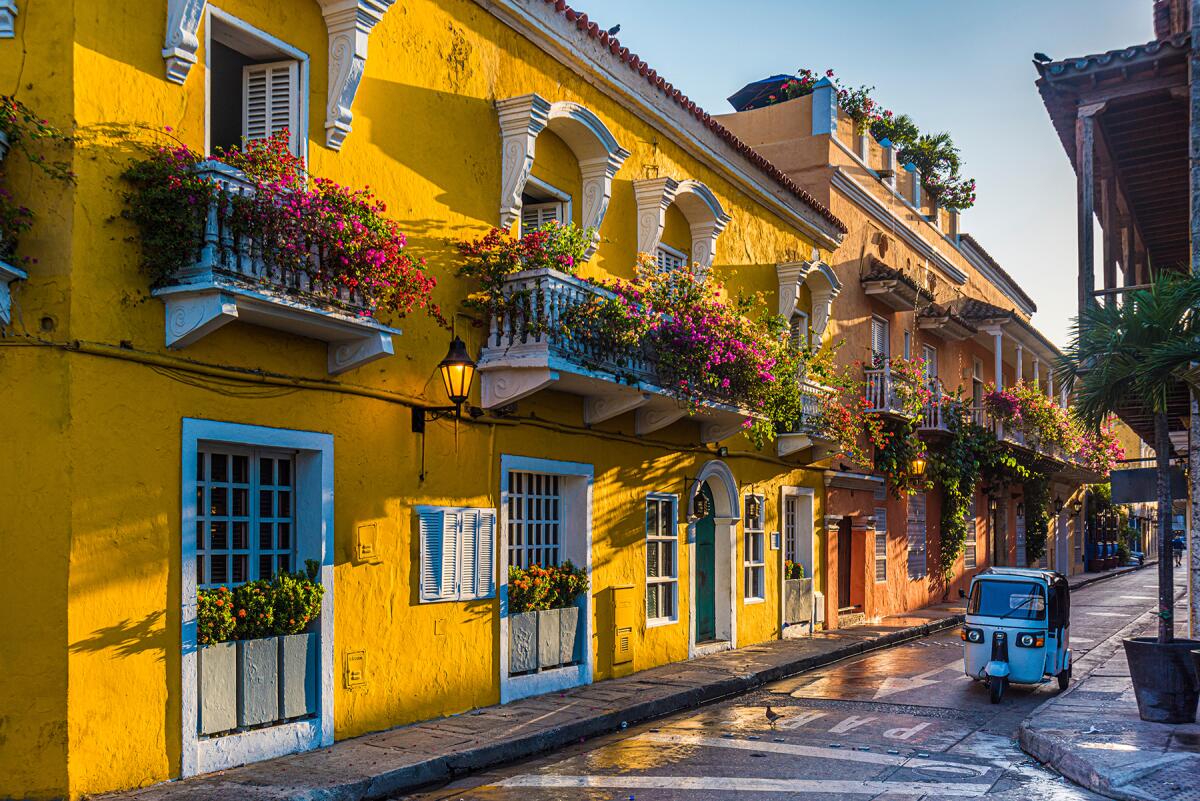 A photo of a street in old town Cartagena, Colombia.