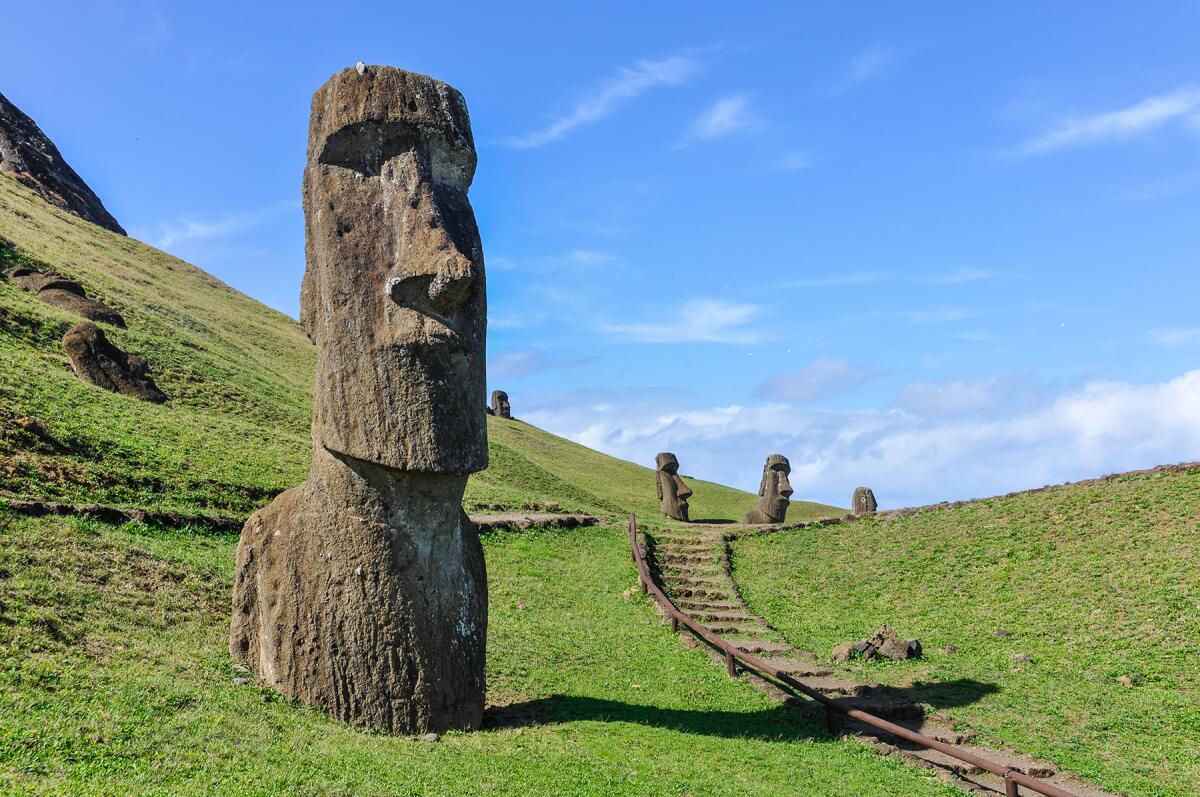 Moai statues in the Rano Raraku Volcano in Easter Island, Chile