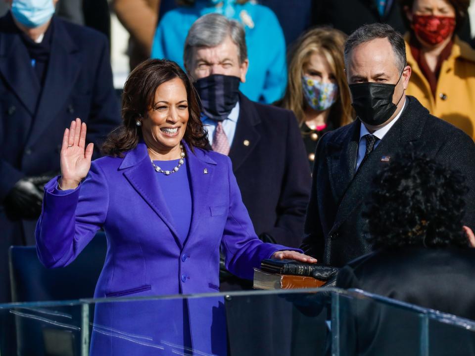 Kamala Harris is sworn in during the Presidential Inauguration on January 20, 2021