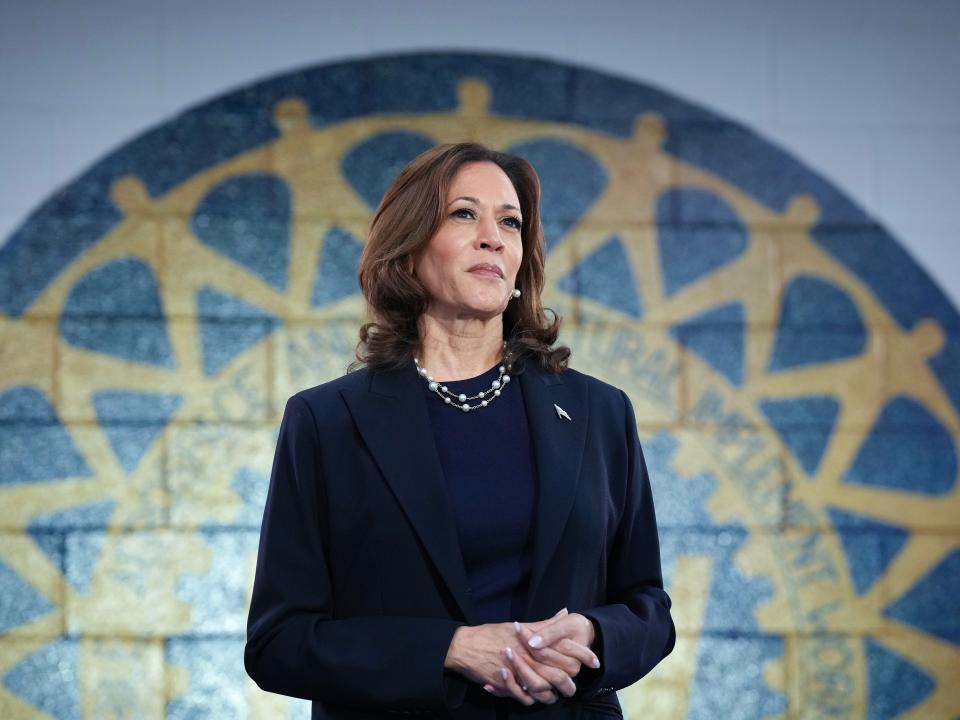 Kamala Harris at a campaign rally at United Auto Workers Local 900 on August 8, 2024