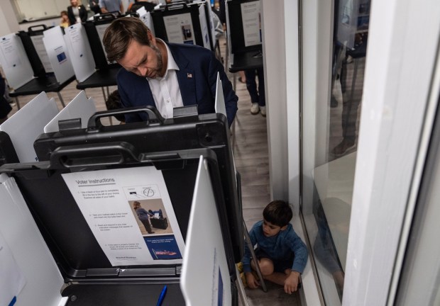 Republican vice presidential nominee Sen. JD Vance, R-Ohio, votes on election day, Tuesday, Nov. 5, 2024, in Cincinnati.