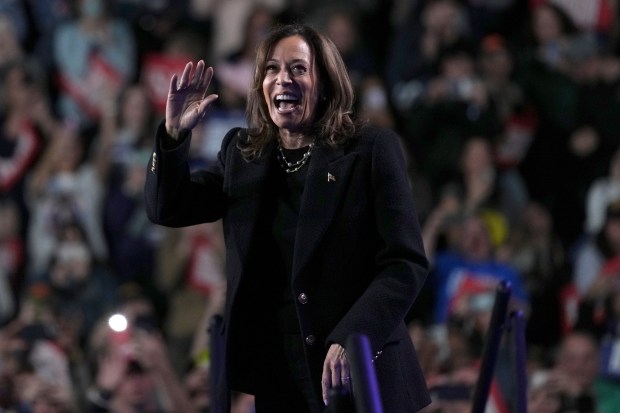 Democratic presidential nominee Vice President Kamala Harris arrives to speak during a campaign rally