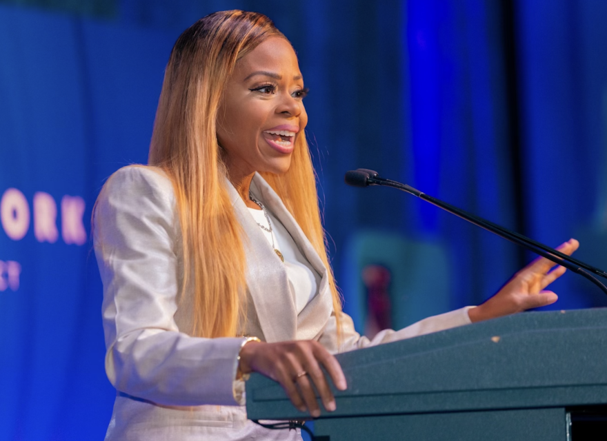 South Florida Congresswoman Sheila Cherfilus-McCormick speaking at the Haitian Ladies Network conference in Washington D.C. this month.