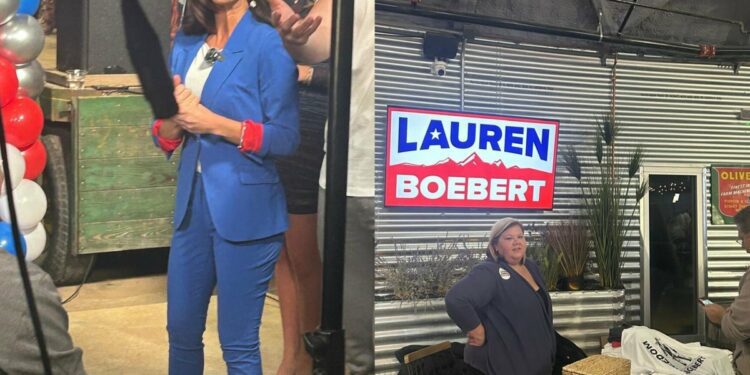 Lauren Boebert celebrates her latest election win with Trump cut outs and right-wing toilet paper