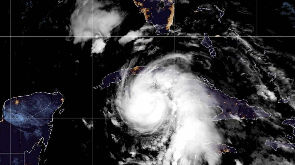 Tracking Hurricane Rafael storm path as it makes landfall