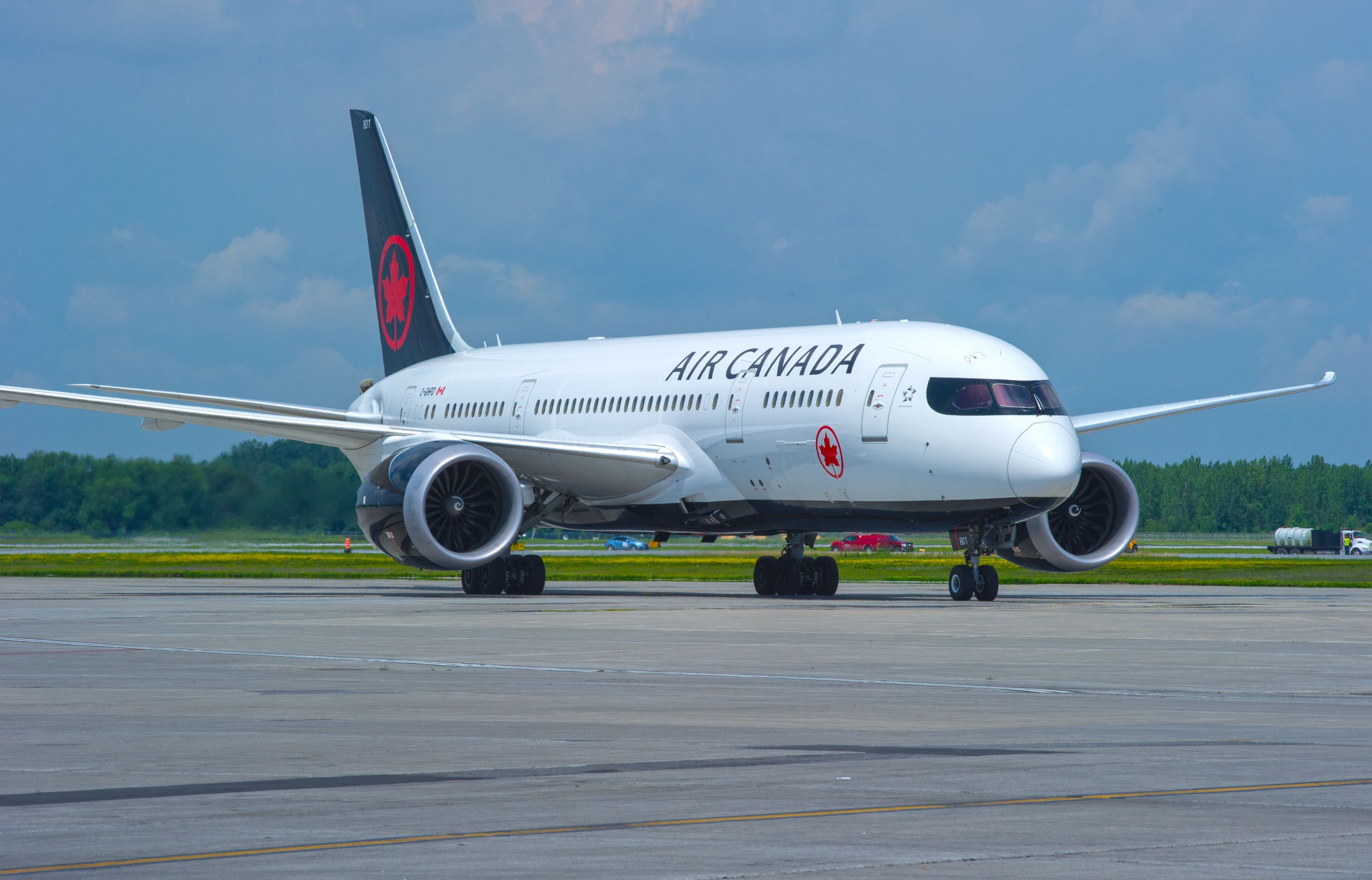 An Air Canada Boeing 787-8 on an airport apron.