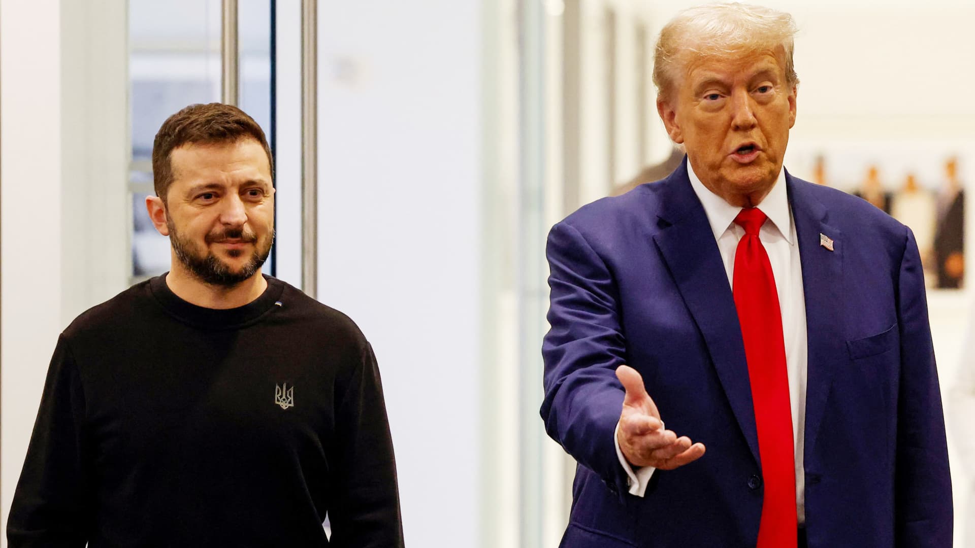 Republican presidential nominee and former U.S. President Donald Trump and Ukraine's President Volodymyr Zelenskiy meet at Trump Tower in New York City, U.S., September 27, 2024.