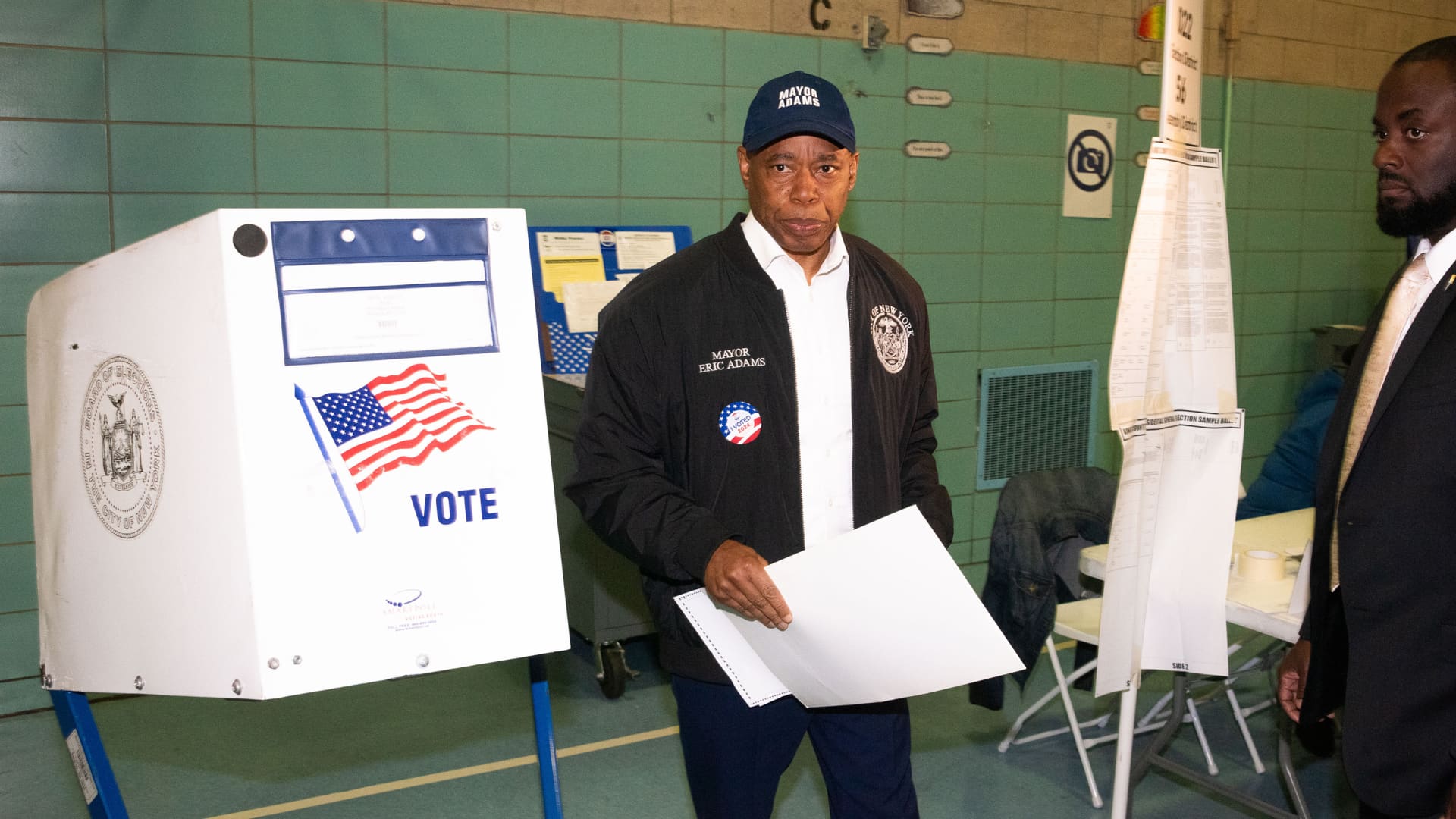 New York City Mayor Eric Adams votes at PS 81 in Brooklyn on Tuesday, Nov. 5, 2024. 