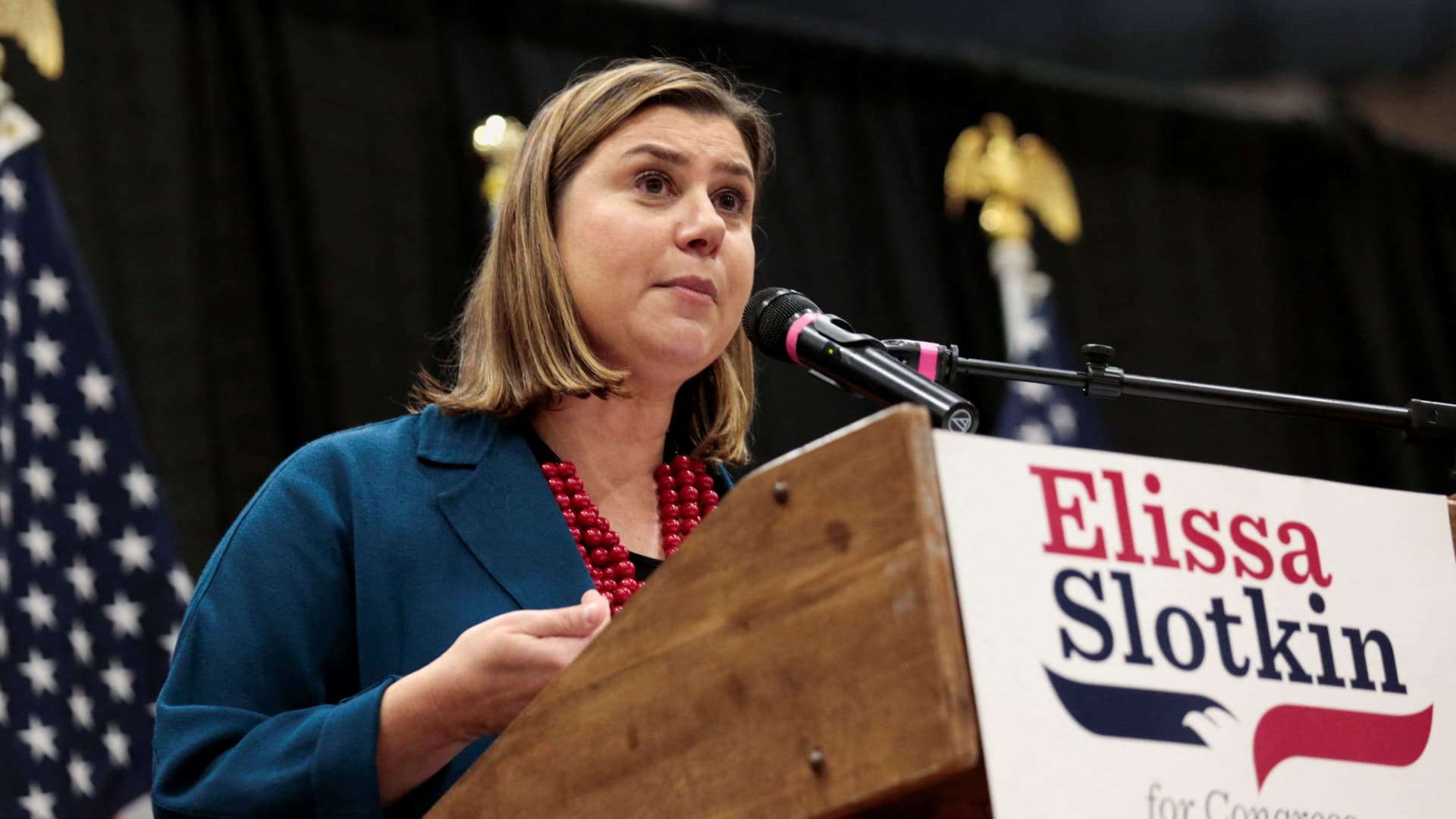 Democrat congresswoman Elissa Slotkin speaks about being endorsed by Republican congresswoman Liz Cheney for congress in Lansing,Michigan, U.S. November 1, 2022.