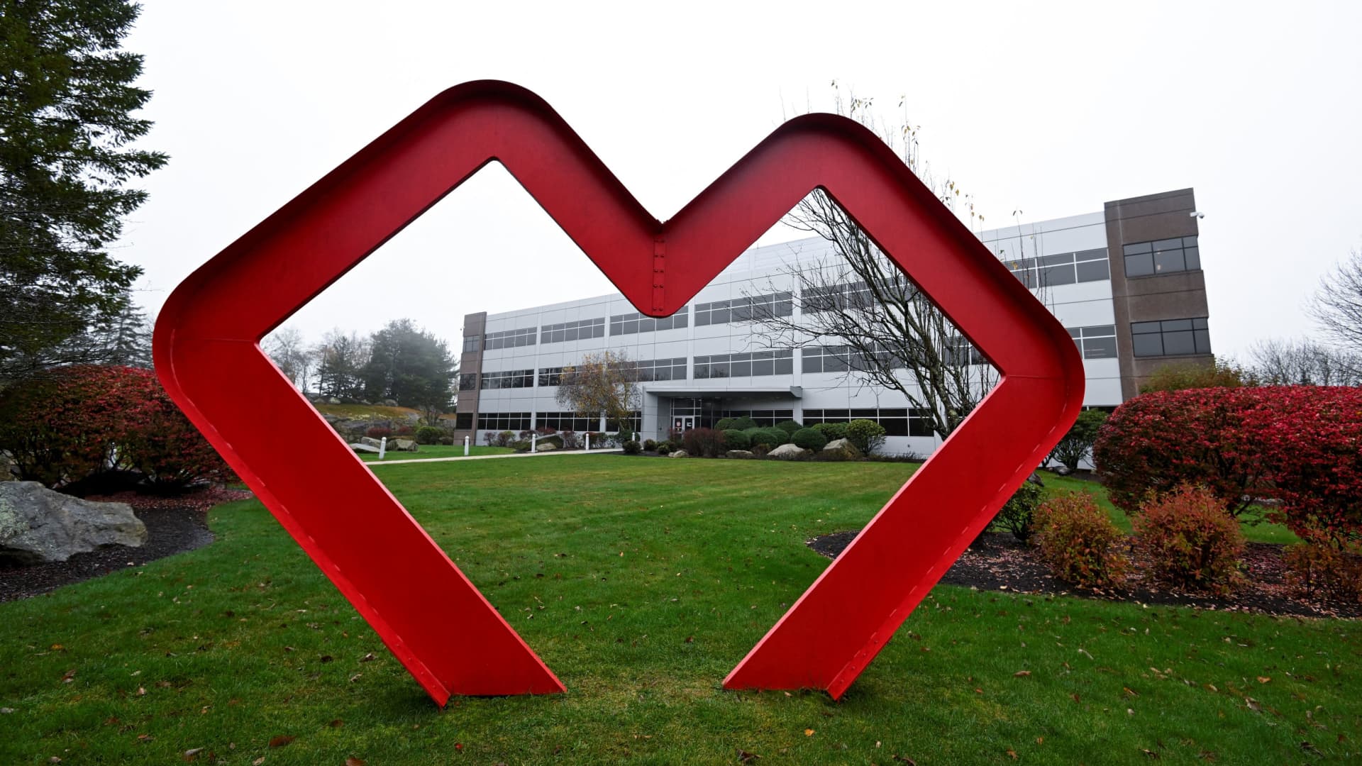 A sign outside the CVS Health Customer Support Center at the headquarters of CVS Health Corp. in Woonsocket, Rhode Island, Oct. 30, 2023.