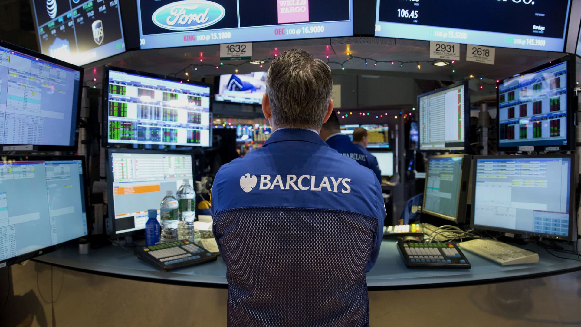 A Barclays Plc trader works on the floor of the New York Stock Exchange (NYSE) in New York.