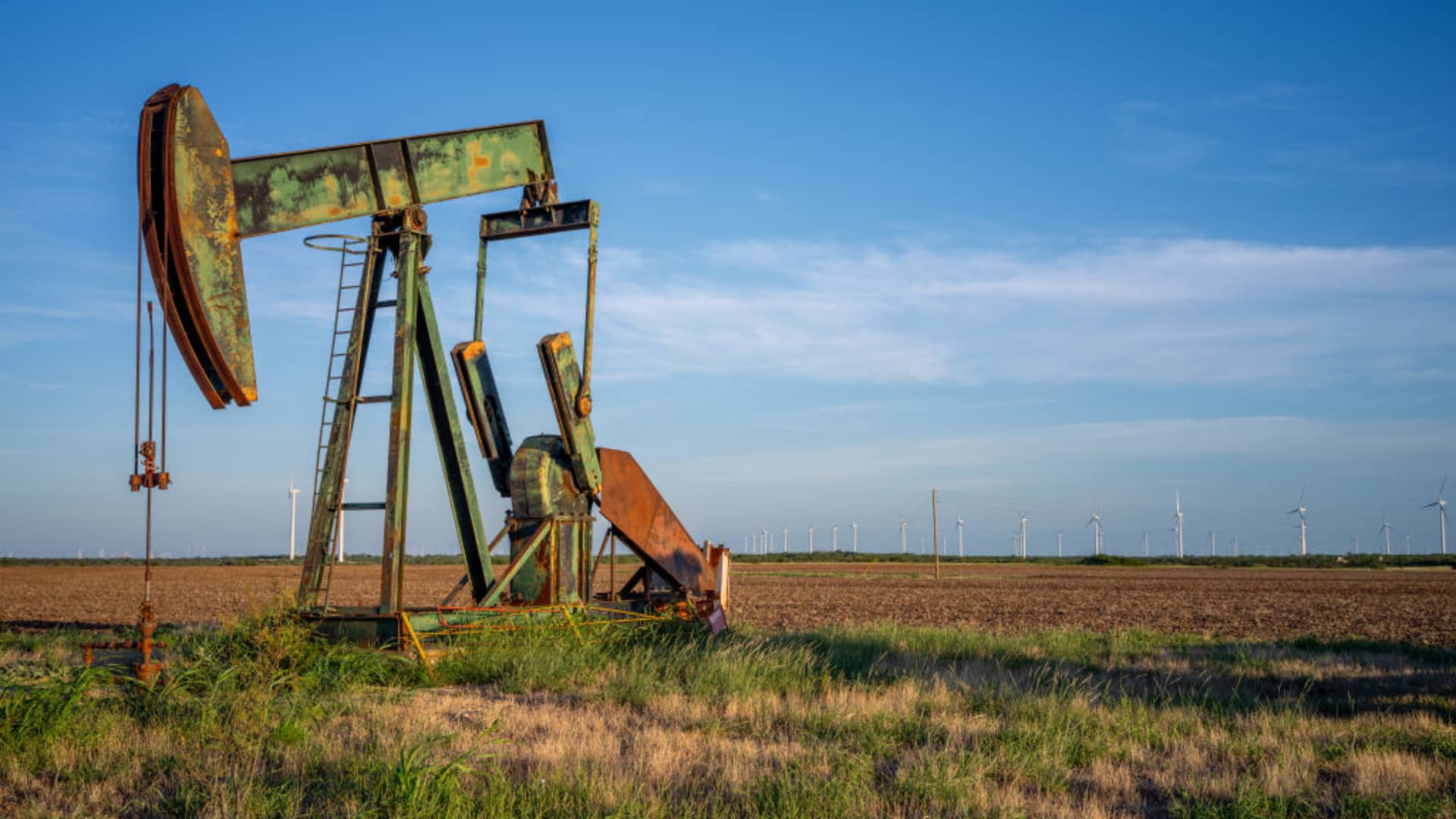 An oil pump jack is shown in a field on June 28, 2024 in Nolan, Texas. 