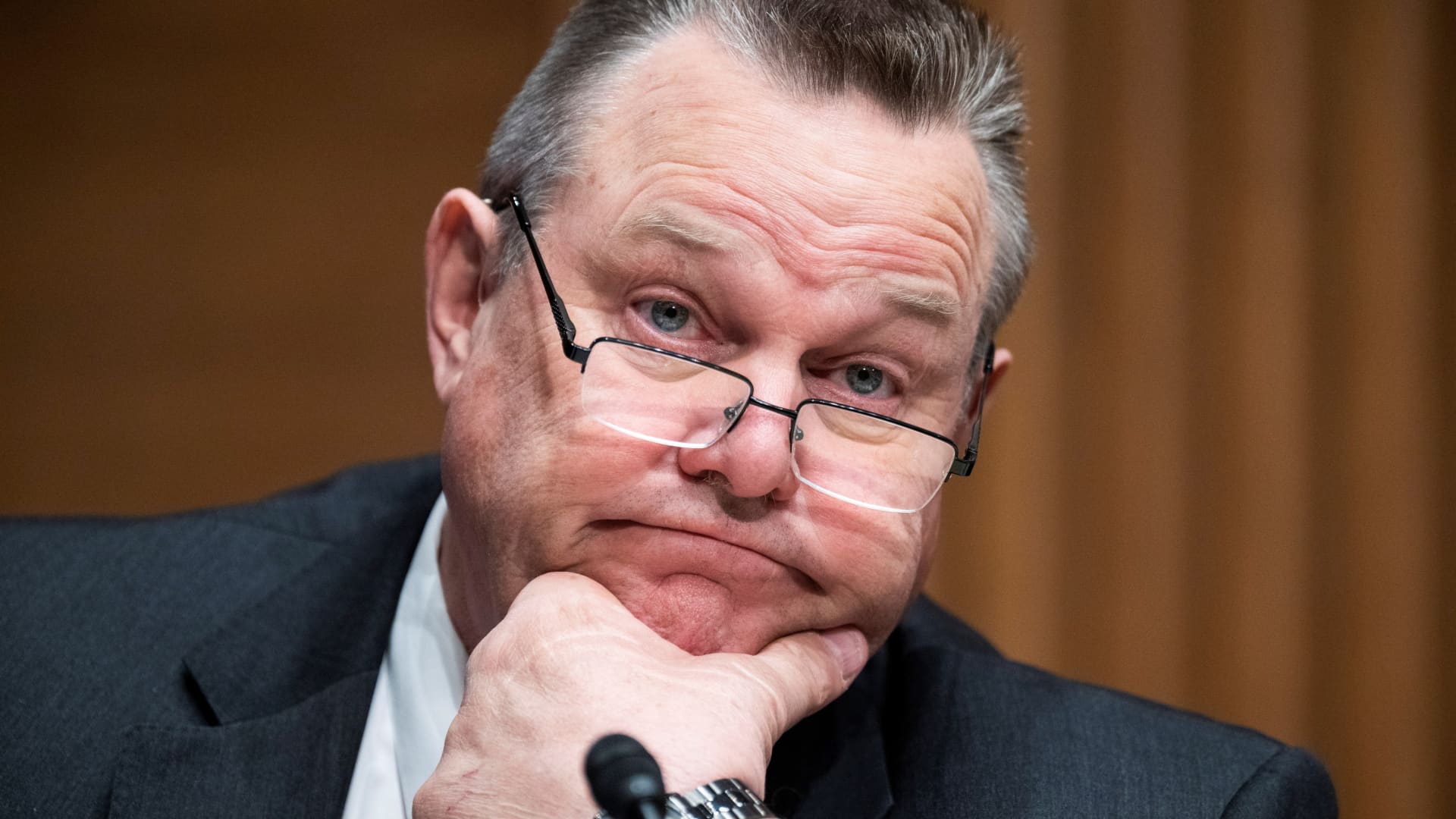 Senator Jon Tester questions Treasury Secretary Janet Yellen during the Senate Banking, Housing, and Urban Affairs Committee hearing titled “The Financial Stability Oversight Council Annual Report to Congress,” in Dirksen Senate Office Building in Washington, D.C.,U.S., May 10, 2022. 