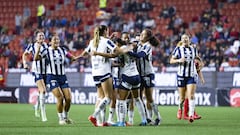    Dania Perez celebrates her goal 0-1 of Monterrey during the 17th round match between Tijuana and Monterrey as part of the Liga BBVA MX Femenil, Torneo Apertura 2024 at Caliente Stadium on November 03, 2024 in Tijuana, Baja California, Mexico.