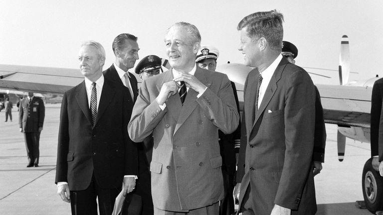 Harold Macmillan John F. Kennedy at Andrews Air Force Base.
Pic AP