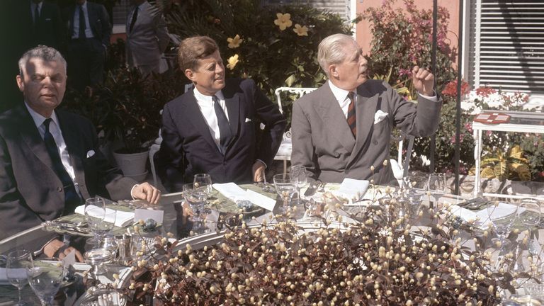 John F. Kennedy with John Diefenbaker and  Harold MacMillan, during luncheon at Balhi Hai, Bermuda in 1962.
Pic: AP