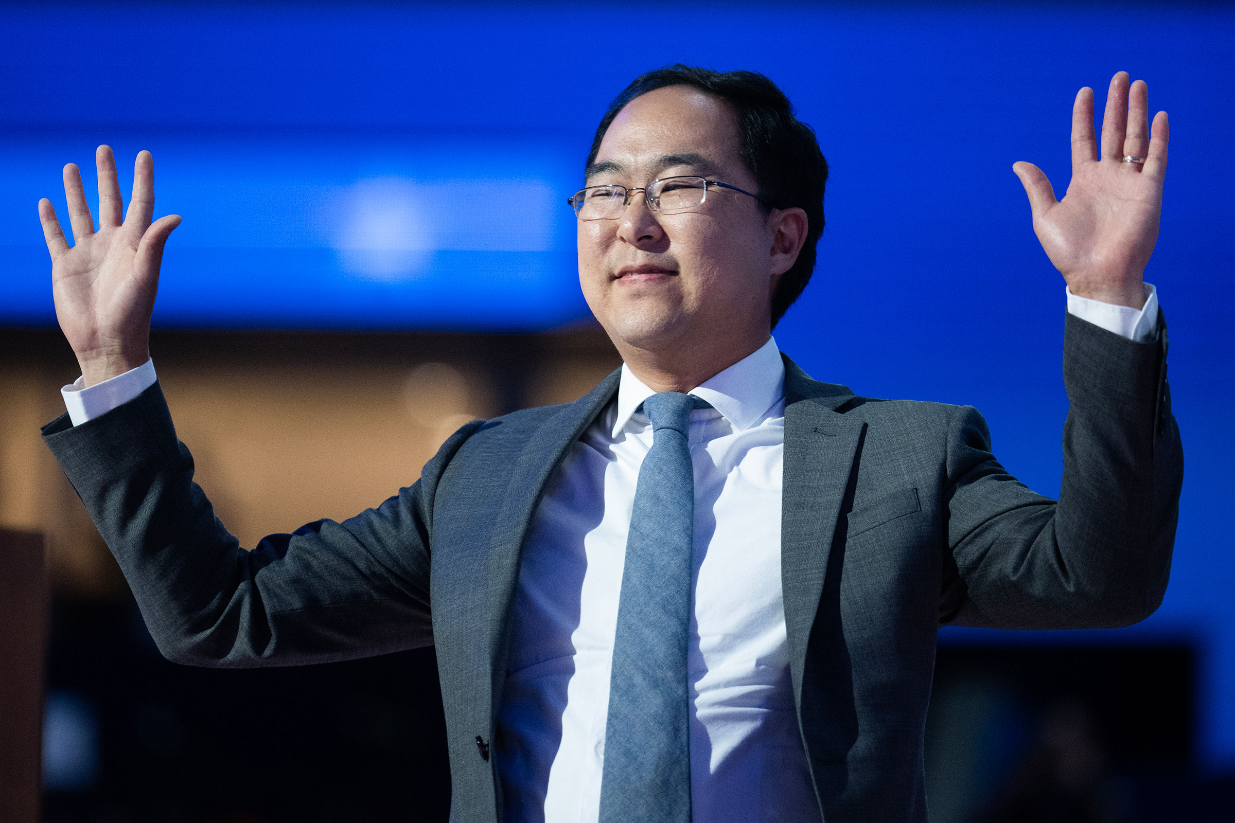 Rep. Andy Kim speaks at the Democratic National Convention in Chicago, on Aug. 21, 2024.