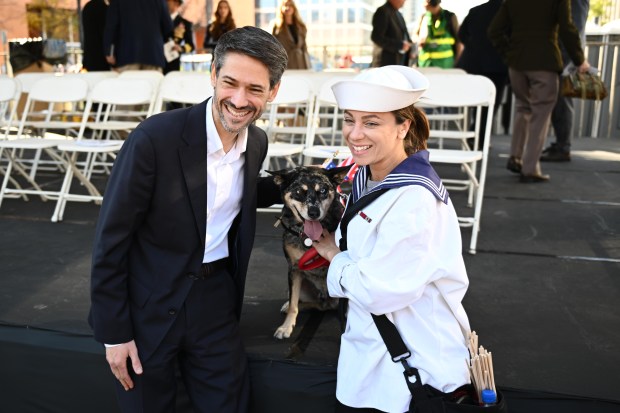 San Jose Mayor Matt Mahan poses with a U.S. Navy...