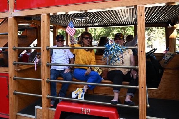 San José State University President Cynthia Teniente-Matson rides with the...