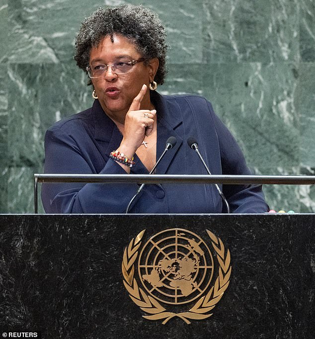 Barbados' Prime Minister Mia Amor Mottley addresses the 79th United Nations General Assembly last month. She is leading demands from West Indies nations for the UK to pay billions in compensation for its role in the slave trade