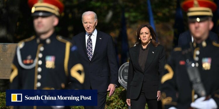 Biden and Harris appear together for the first time since she lost US election to Trump